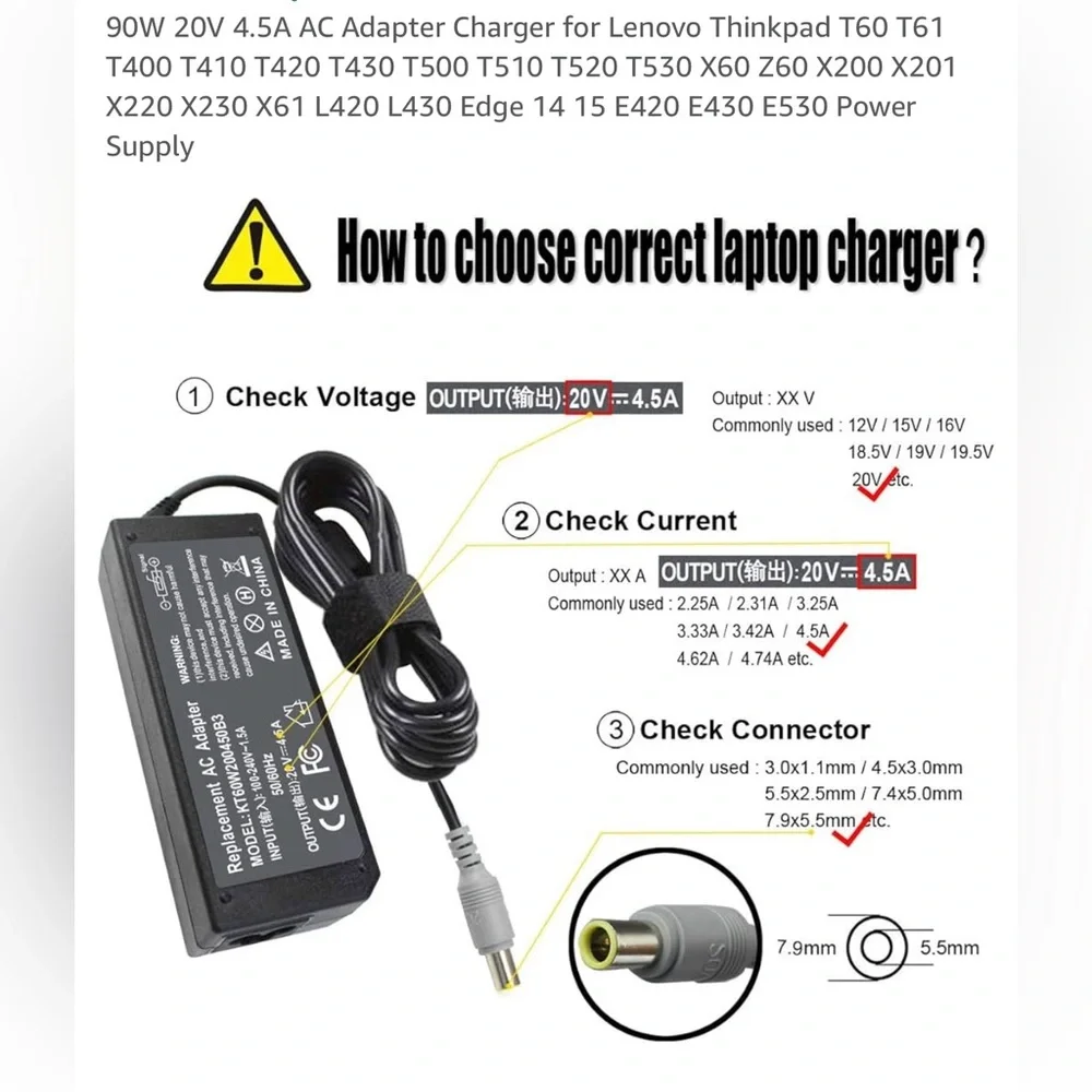 A/C Adapter Charger for Lenovo Thinkpad